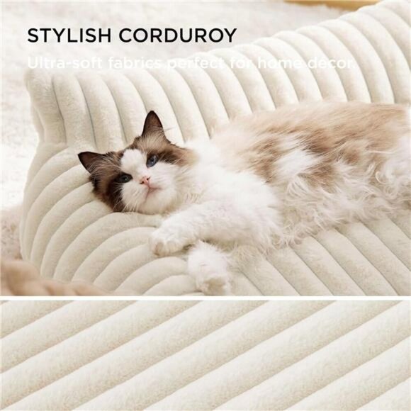 Fluffy Cat Sofa Pet Couch Soft Washable Bed Indoor Small Dog Chair Fleece Cream - Picture 3 of 6